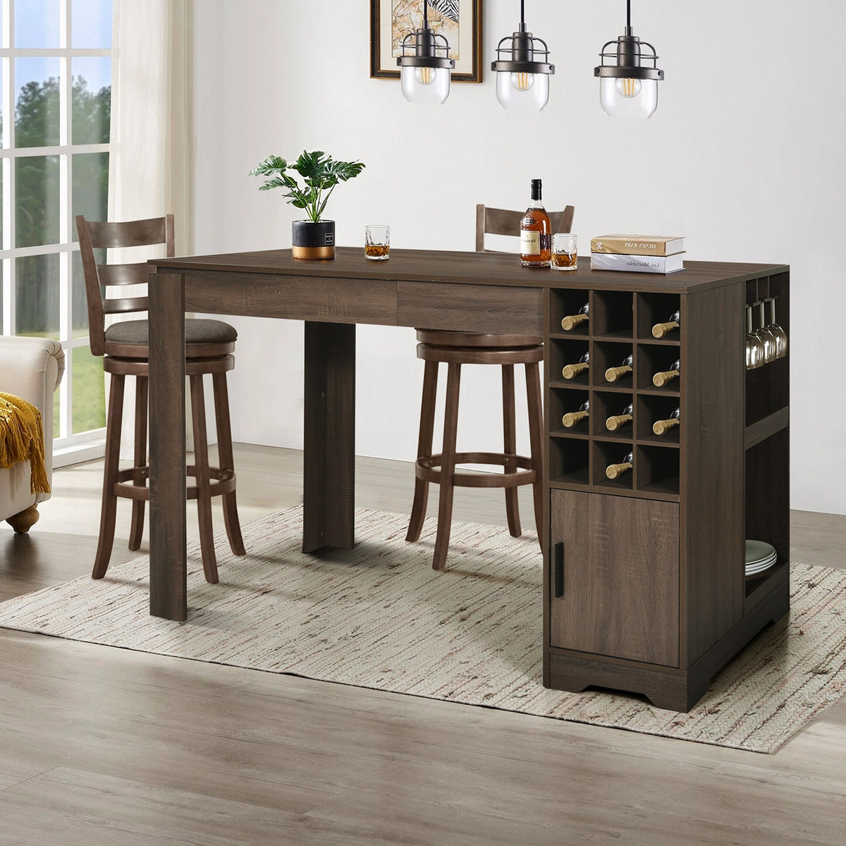 Rustic Brown Multifunctional Bar Wine Bottle Table with Storage Model SalesAway