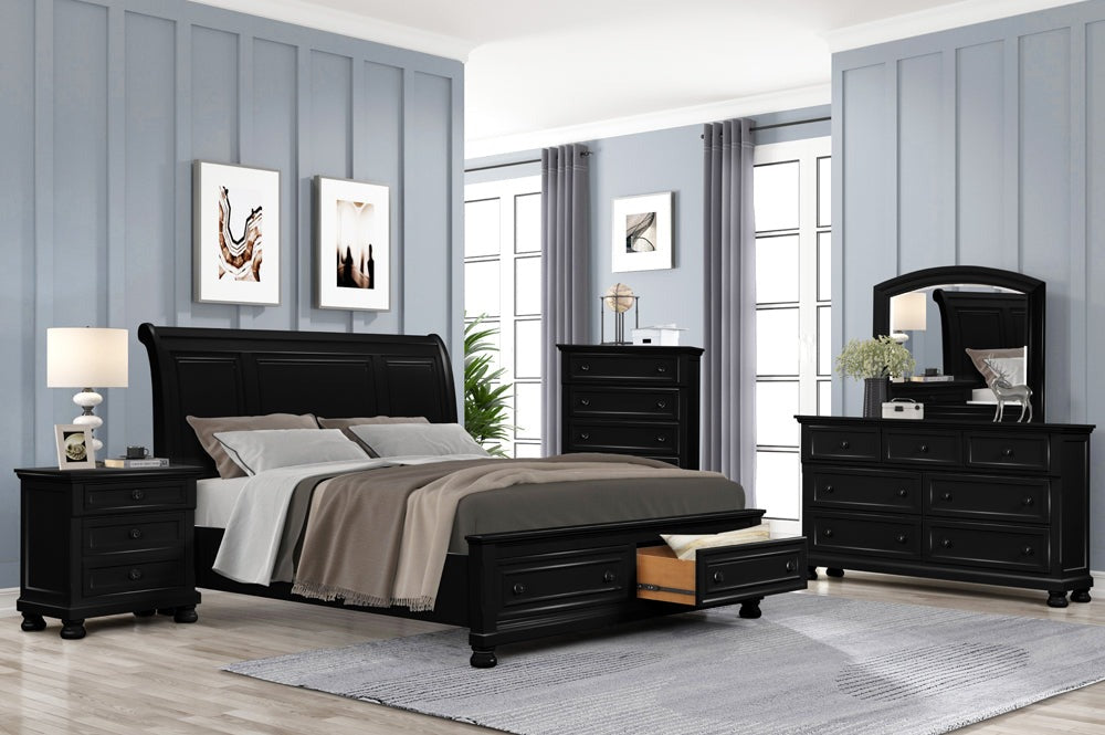 Solid Wood Black Storage Bedroom Set- Queen or King- Model Charley ...