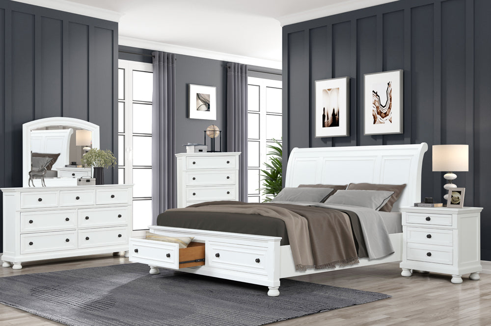 White Solid Wood Storage Bedroom Set Queen or King Model Charley