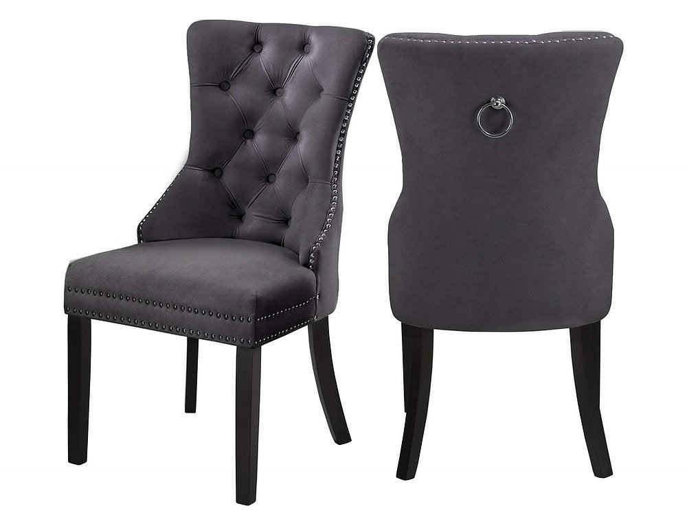 2, 4 or 6 Grey Velvet Dining Chairs with Nail Head Details Model 122