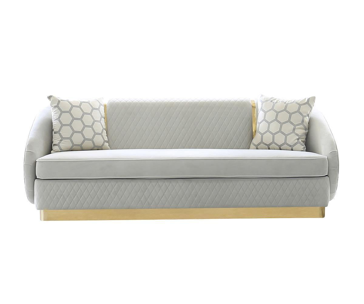 Light Grey Plush Velvet 3 Seater Sofa With Gold Base- Model Penelope ...