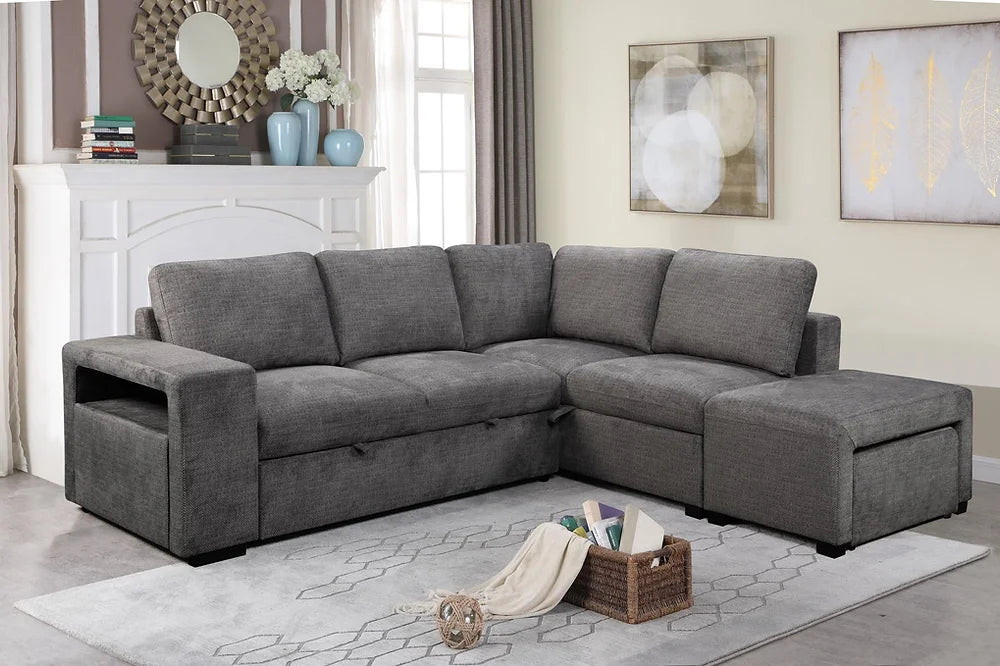 Soft Grey Fabric Sofa Bed Sectional With Extra Storage, Floating Ottom ...