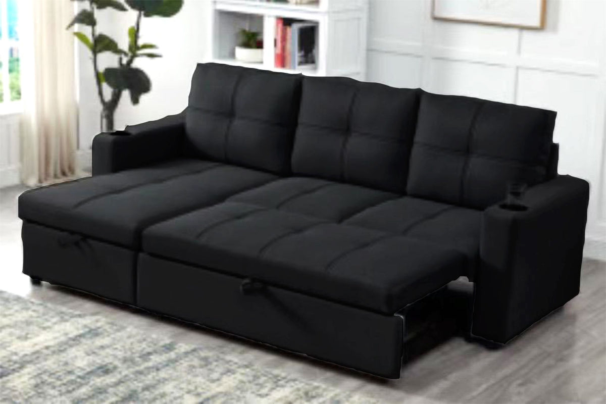 Black Pull Out Sectional Sofa Bed With Storage In Chaise- Model Kiss ...